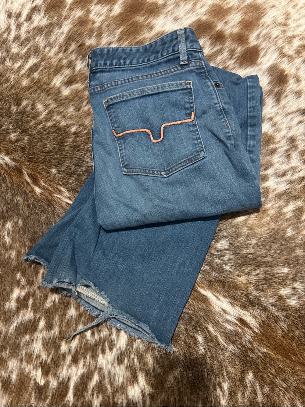 Kimes Ranch Blue Flare Jeans with Orange Pocket Stitch